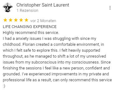 Christopher gives feedback about berlin hypnose florian günther english hypnosis